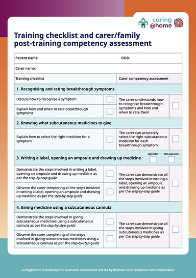 Thumbnail of Training checklist and carer/family post-training competency assessment