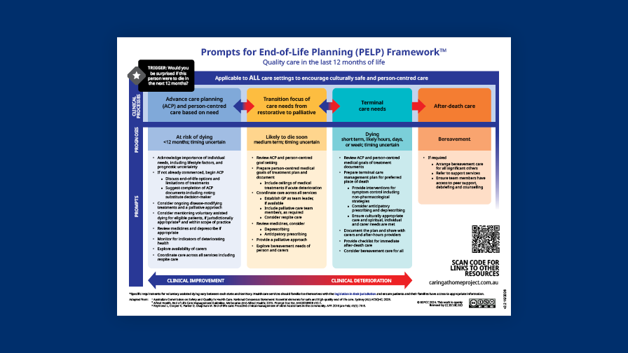 Blue poster displaying the text PELP Framework in bold letters.