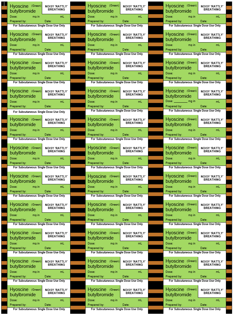 Thumbnail of Syringe labels: Hyoscine rattly breathing labels (Standard Resources package)