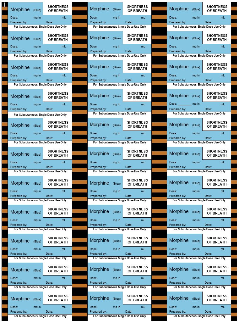 Thumbnail of Syringe labels: Morphine shortness of breath labels (Standard Resources package)
