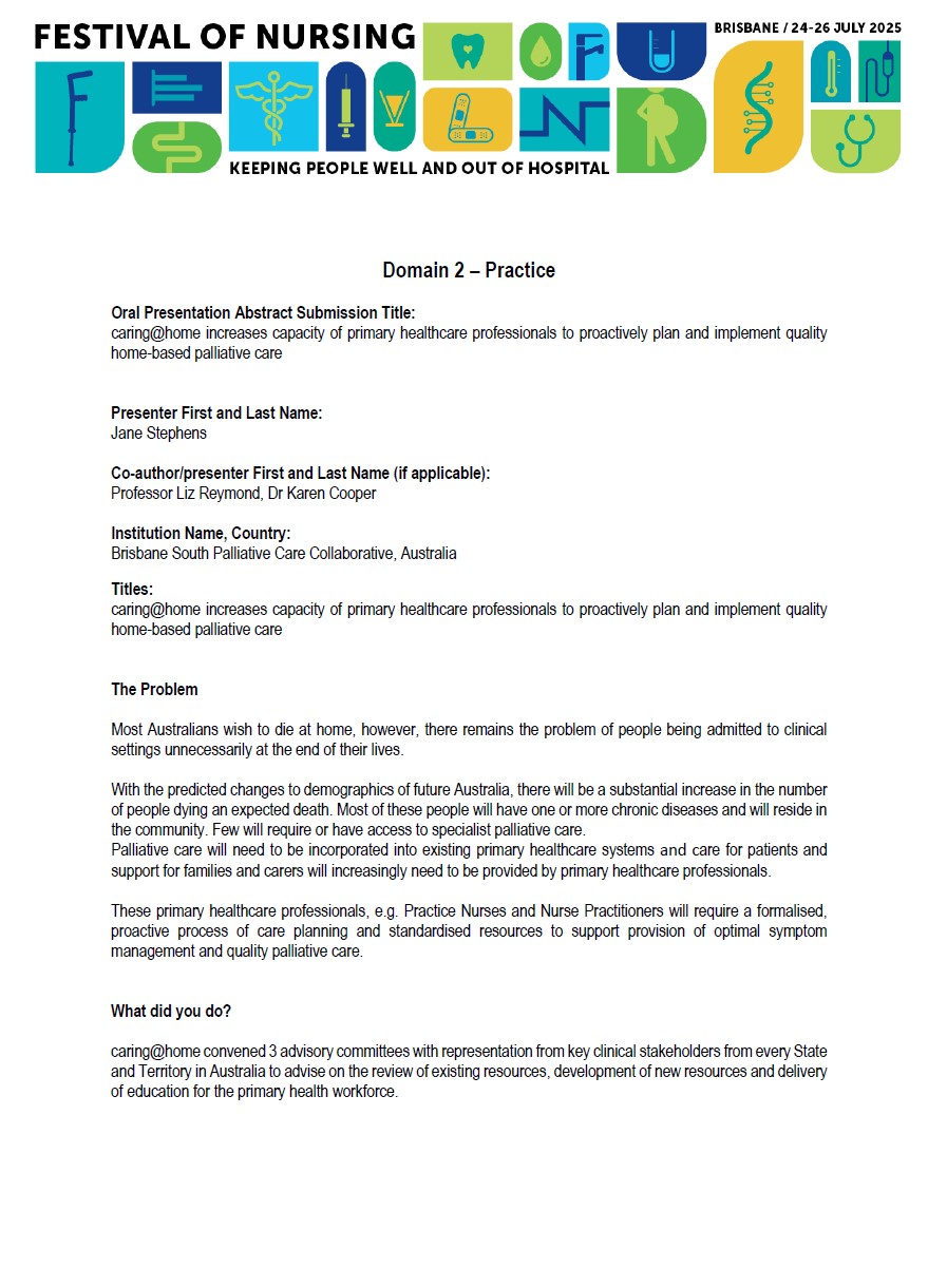 Thumbnail of caring@home increases capacity of primary healthcare professionals to proactively plan and implement quality home-based palliative care